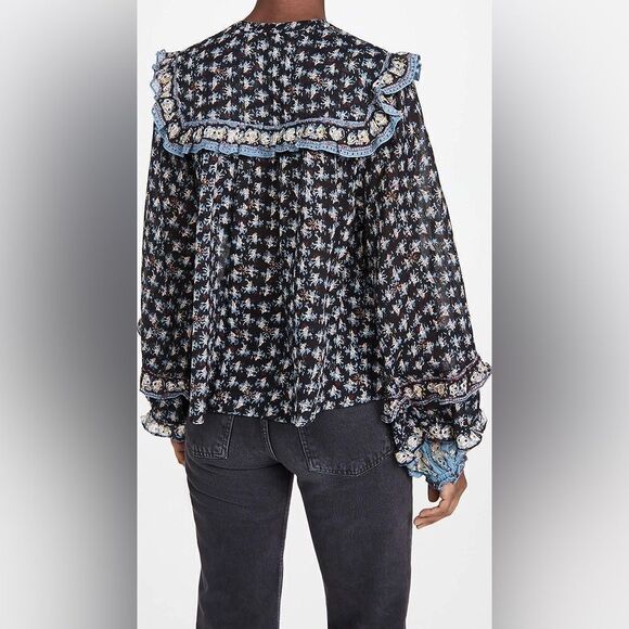 Free People Peasant Sleeve Ruffle Blouse Button Down XS - Picture 9 of 12
